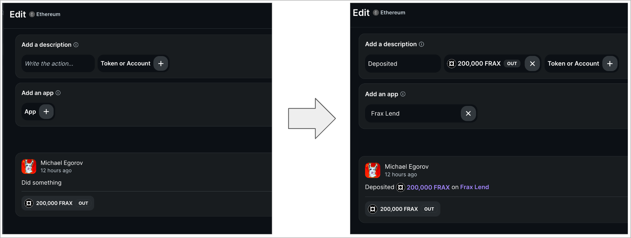 Before and after for an event interpretation