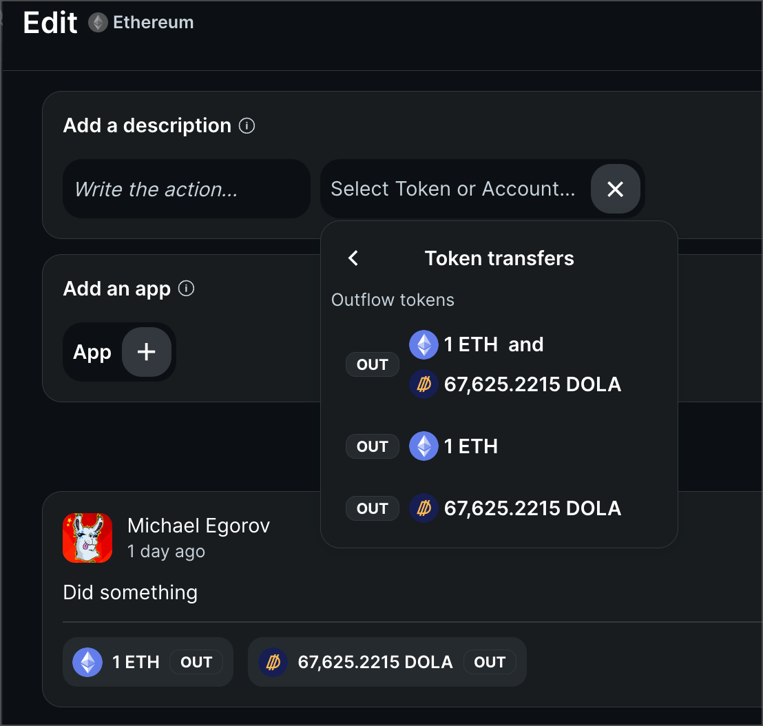 The token transfer dropdown